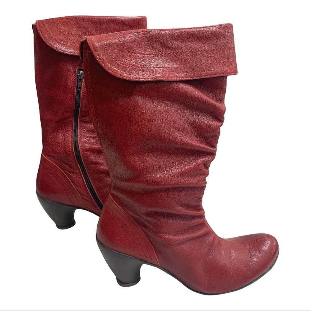 FLY LONDON Red Scrunchy Mid Calf Leather Boots Size 7